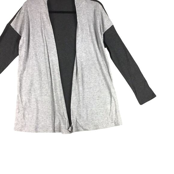 Bobeau Women’s M Gray Colorblock Waffle Knit Open Front Cardigan Sweater - Picture 8 of 13
